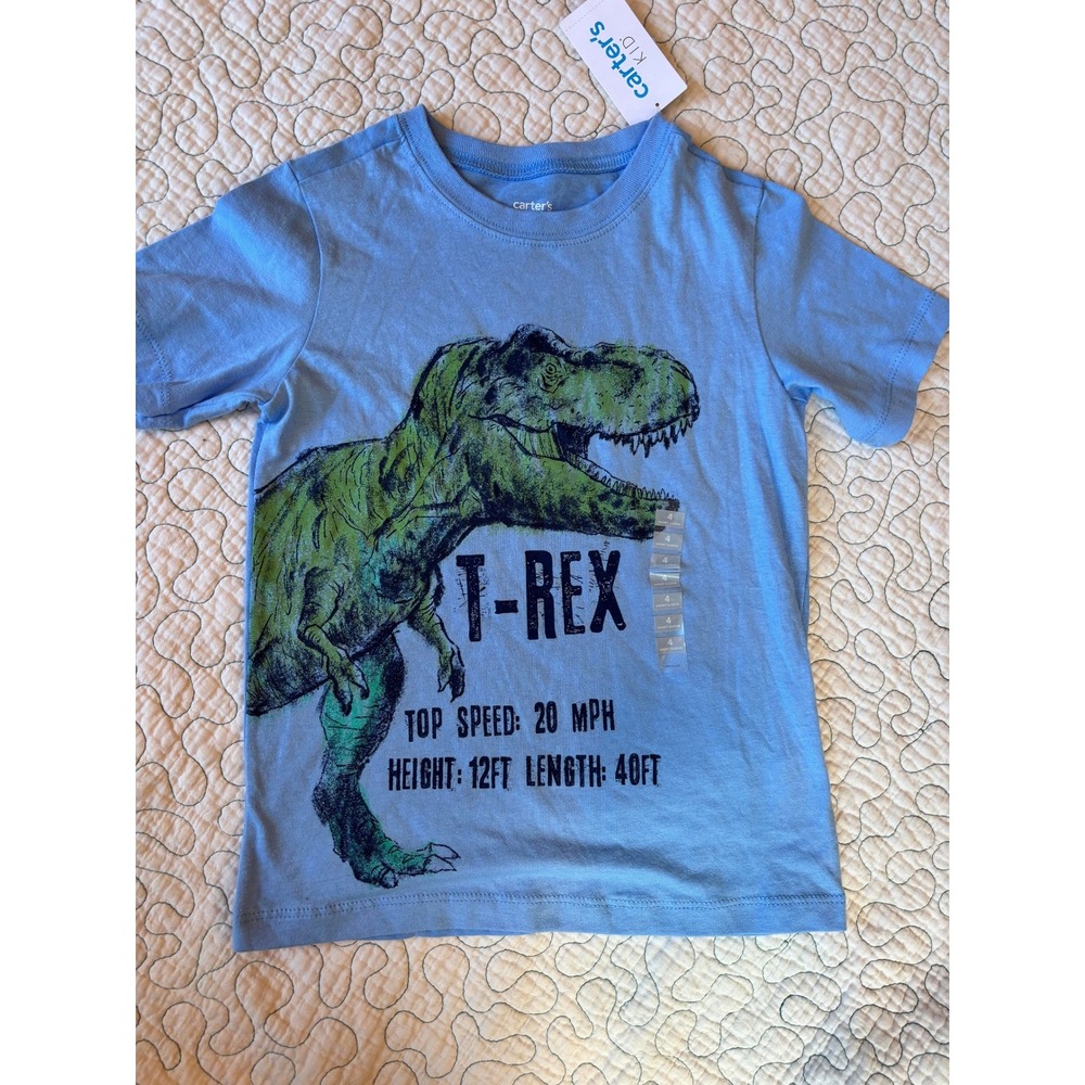 Carters‎ Kid Boys Blue T-Rex Dinosaur Graphic T-Shirt Size 4